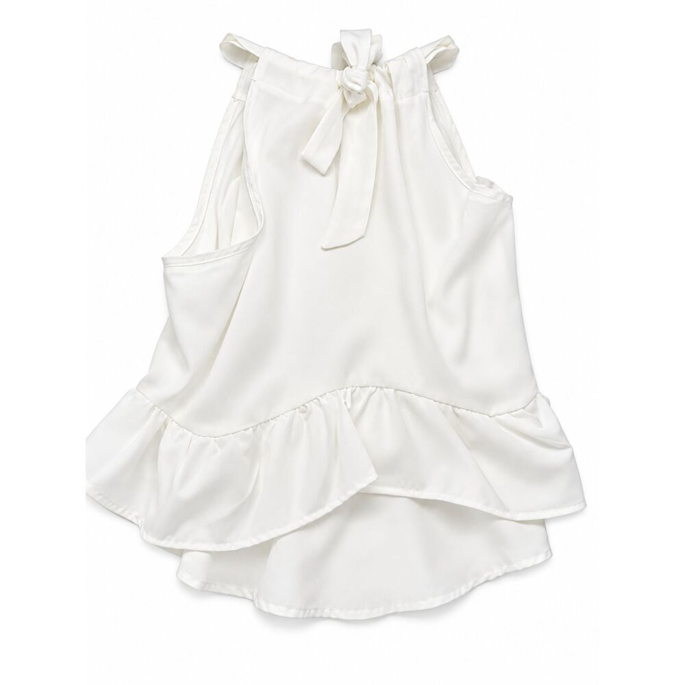 White Ruffle Halter Top Tie Neck Open Side High Low Coquette Y2K Blouse